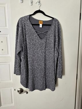 Ruby Rd. Long Sleeve Tunic Gray Silver 3X Like New